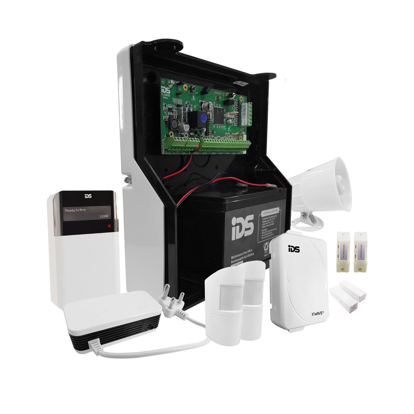 IDS X64 Wireless Alarm Kit Including 2xMotionSense PIRs 2xDoorSense HUB and LCD Keypad