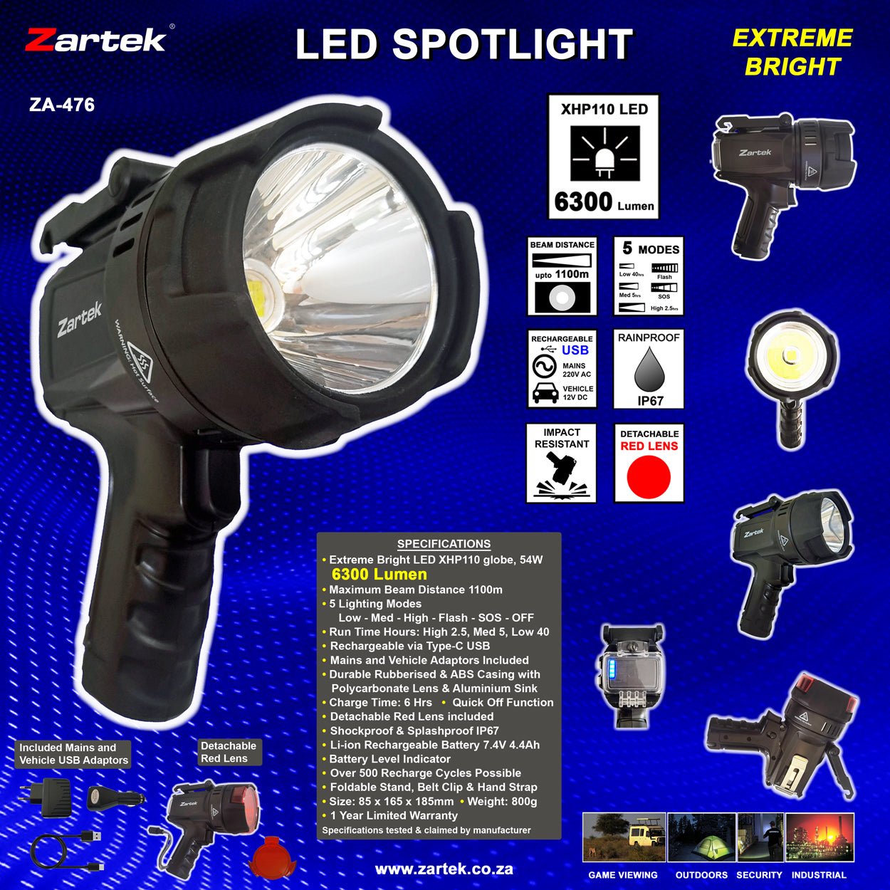 Zartek ZA-476 Rechargeable LED Spotlight