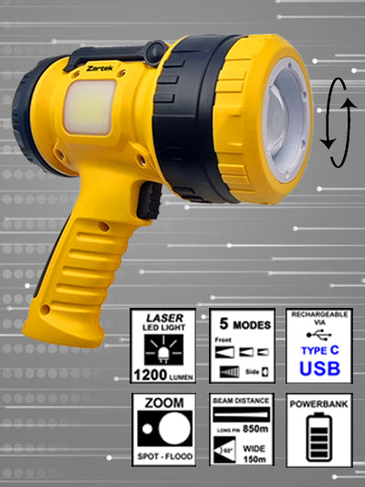 Zartek ZA-871-Y Laser LED Torch Worklight Rechargeable