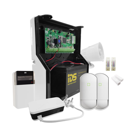 IDS X64 Wired Alarm Kit Including LCD Keypad 2xOptexFlipX 2xPanis 2xMags