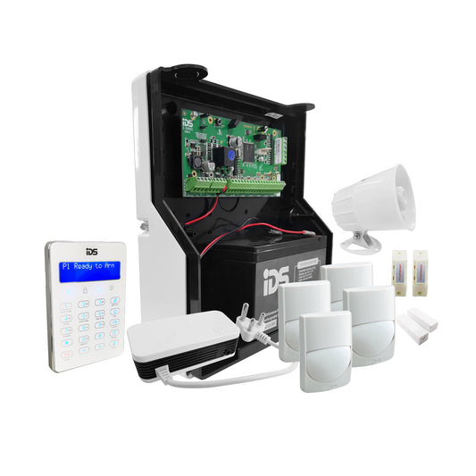 IDS X64 Wired Alarm Kit Including Touch LCD Keypad 4xOptex Saver Sensor Mags PSU