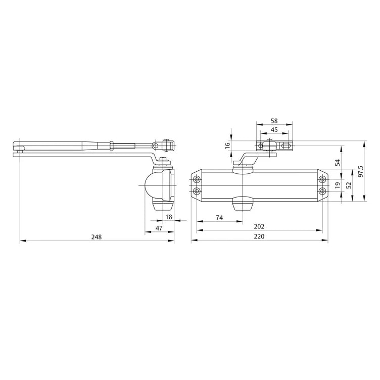 ASSA ABLOY DC120 Adjustable Rack & Pinion Door Closer with Link Arm