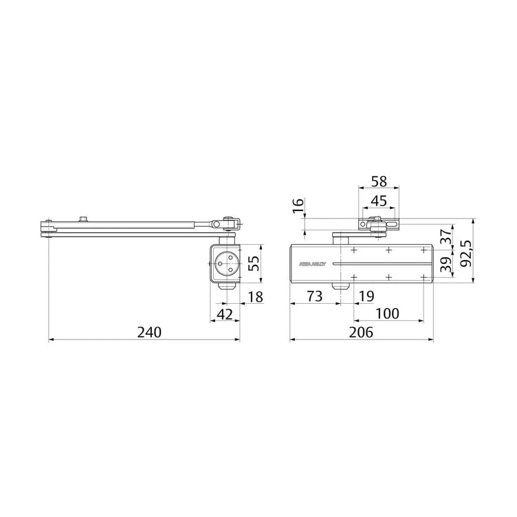 ASSA ABLOY DC140 Adjustable Rack & Pinion Door Closer with Link Arm Non Hold Open