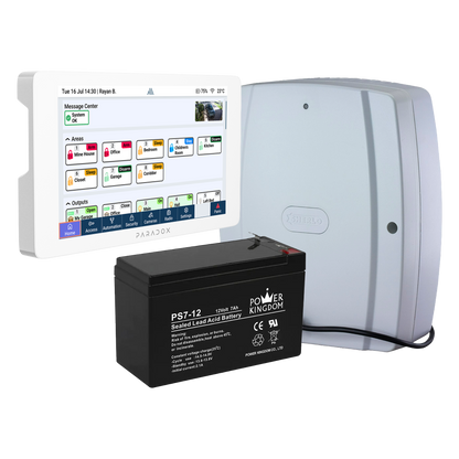 Paradox K70M 7" Touchscreen Keypad White with 3.2A Power Supply & 12V 7Ah SLA Battery - PA6862K