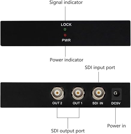Wiistar SDI Splitter 1x2 Supports SD-SDI, HD-SDI, 3G-SDI Support SDI Splitter 1 in 2 Out Full HD 1080P for Camera Monitor SDI Devices
