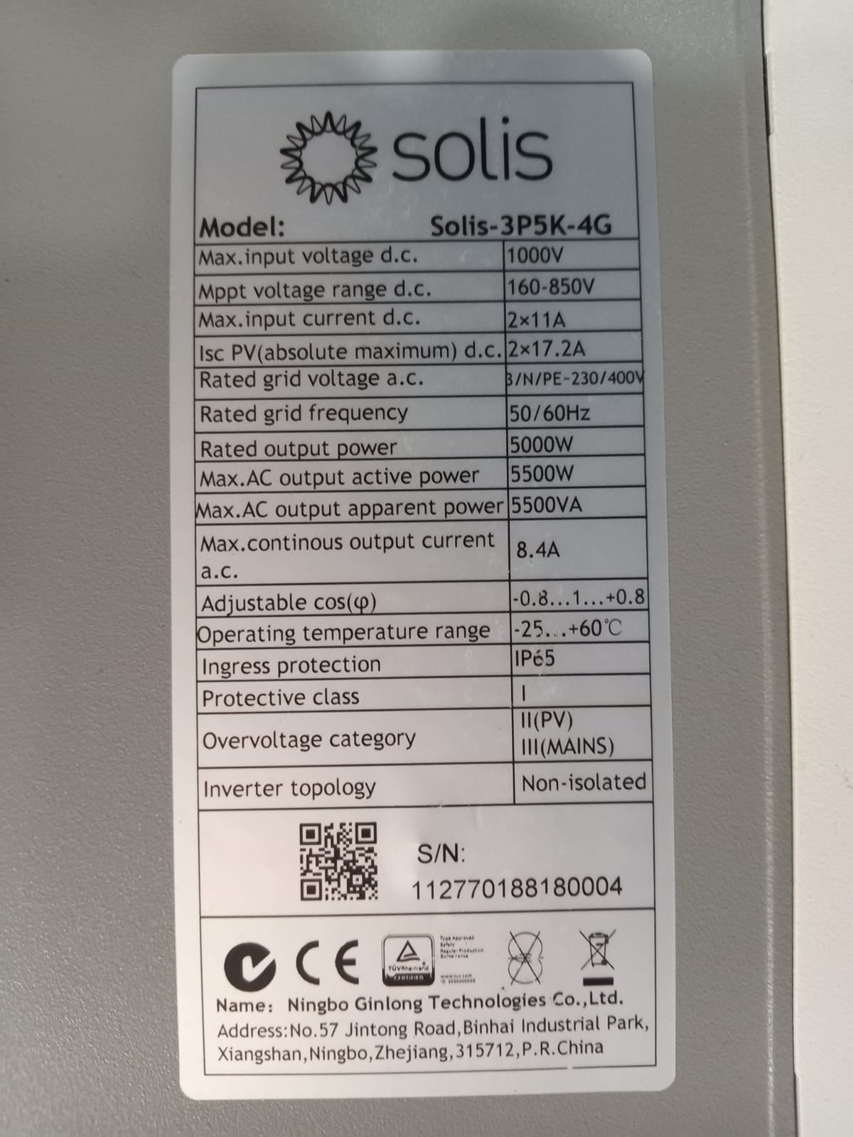 Solis 5kW 4G 3 Phase Dual MPPT - Preowned