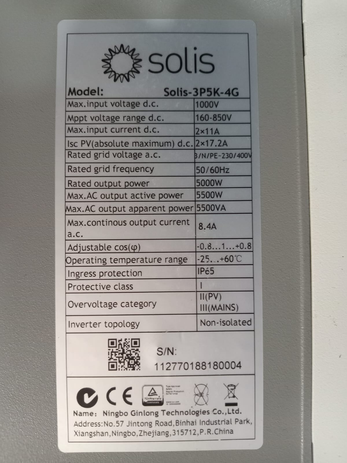 Solis 5kW 4G 3 Phase Dual MPPT - Preowned