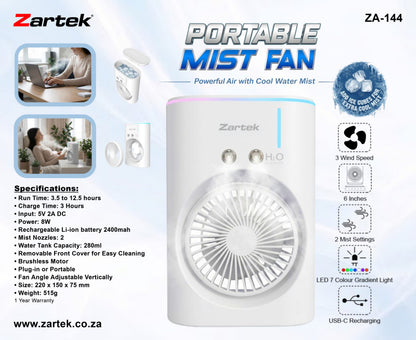 Zartek ZA-144 Solar USB Rechargeable Portable Mist Fan