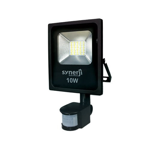 SYNERJI 10W Daylight Slim LED Floodlight with Motion Sensor