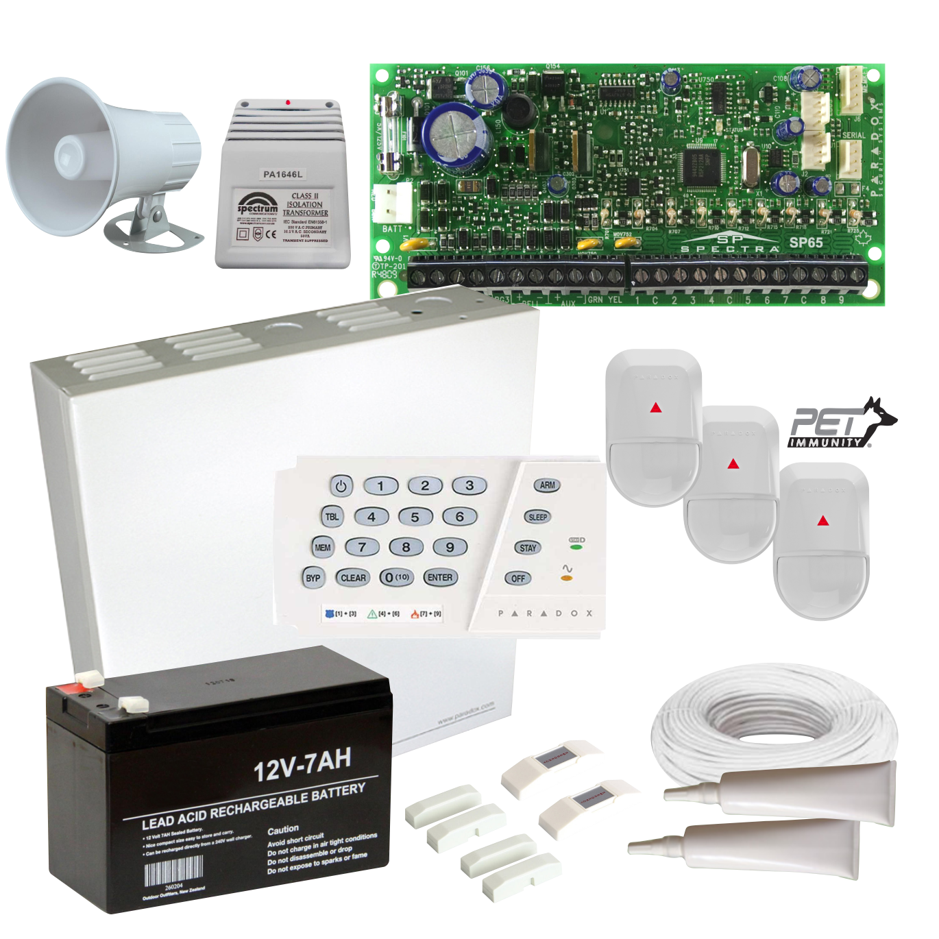 Paradox SP65 Panel 3xNV5 Detectors No Pet Immunity with K636 LED Keypa ...