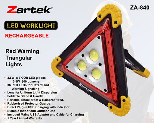 Zartek ZA-840 10.8W USB Rechargeable LED Worklight with RED Warning Lights